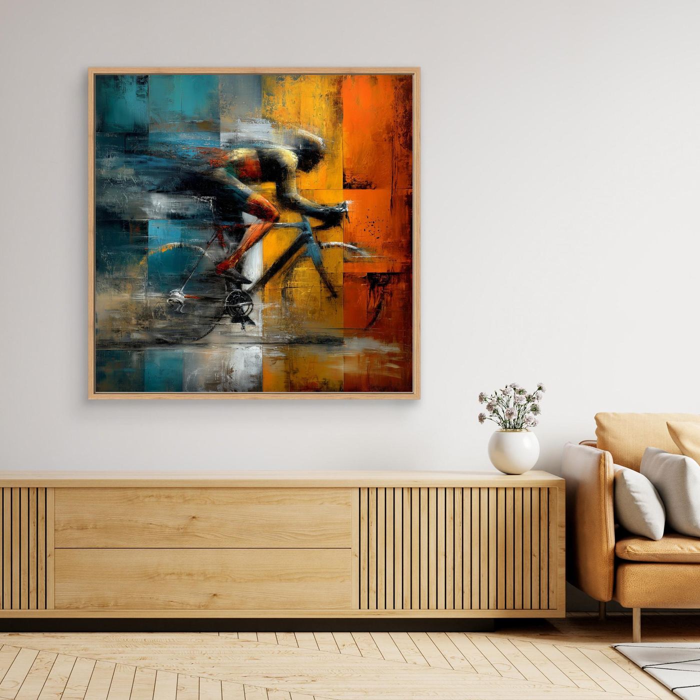 Expressive Rennrad Kunst – Abstraktes Leinwandbild