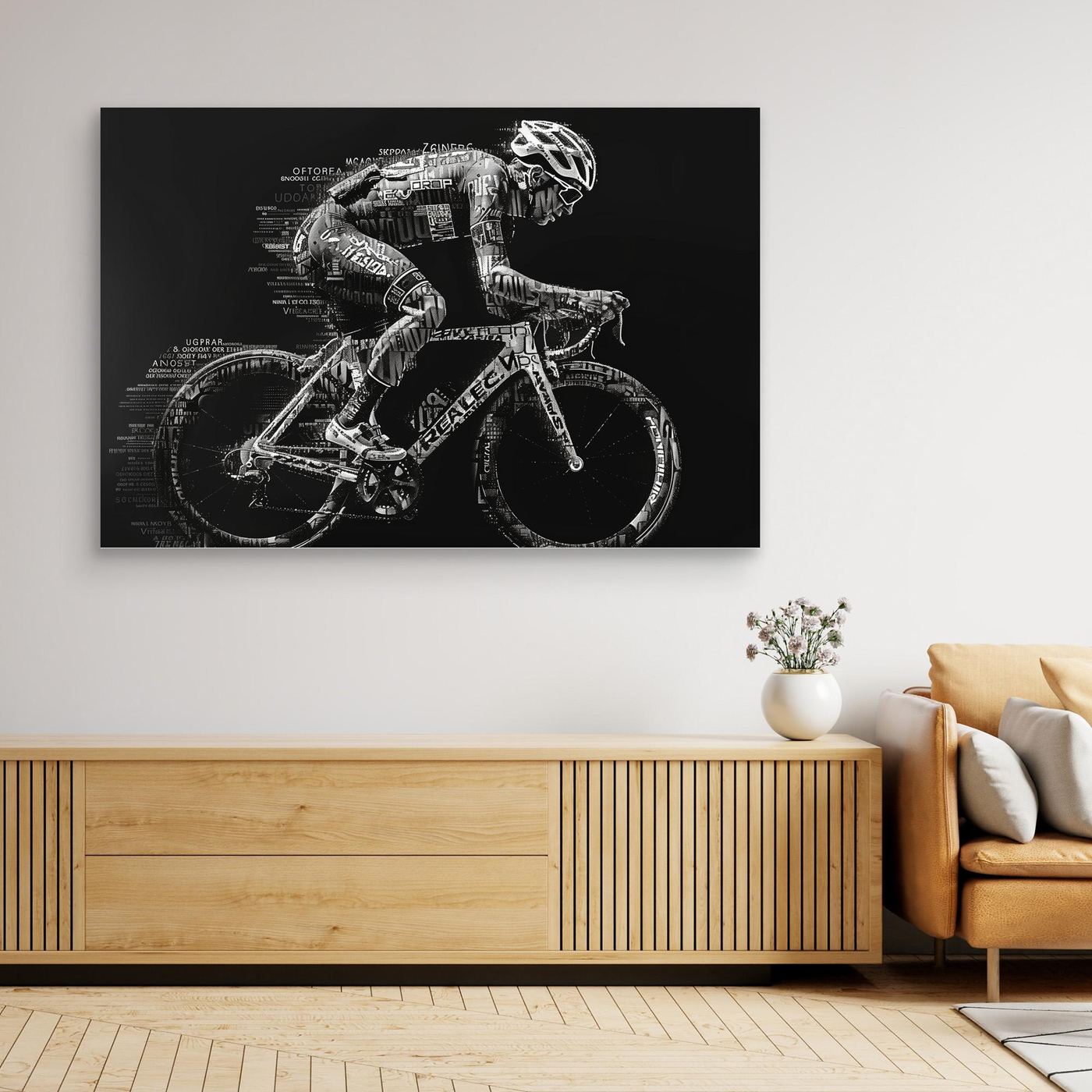 Typographic Ride – Schwarz-Weiß Rennrad Leinwandbild