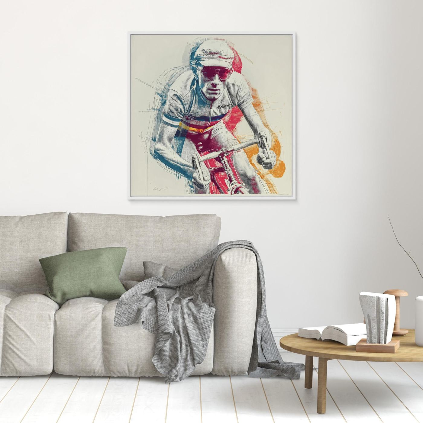 Vintage Rennradfahrer Pop-Art – Künstlerisches Leinwandbild im Skizzenstil