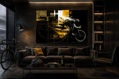 Golden Velocity Rennradkunst Leinwand | Abstraktes Rennrad Wandbild