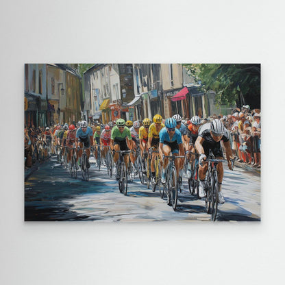 Atmosphärisches Rennrad Leinwandbild mit Peloton in einer historischen Altstadt. Hochwertige Premium-Leinwand für echte Radsportfans und Liebhaber klassischer Radrennen.