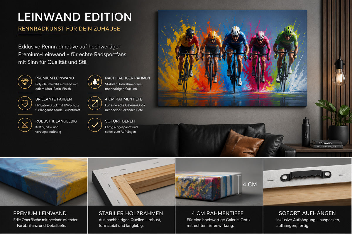 Rennrad Leinwandbild für Radsportfans auf Premium-Canvas mit Holzrahmen