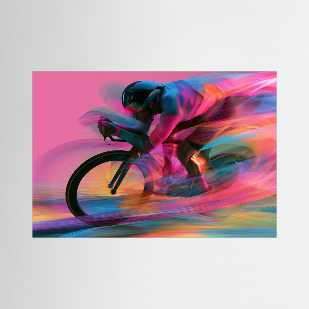 Time Trial Radsport Kunstdruck mit Zeitfahrer und dynamischen Farben