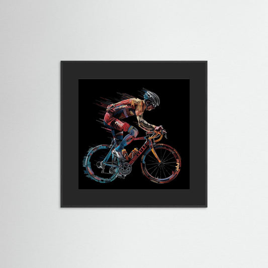 Moderner Rennradfahrer aus typografischen Schriftzügen und grafischen Elementen auf schwarzem Hintergrund