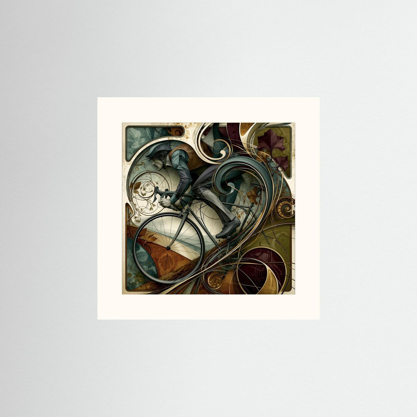Bergauffahrt – Jugendstil Rennrad Kunstdruck