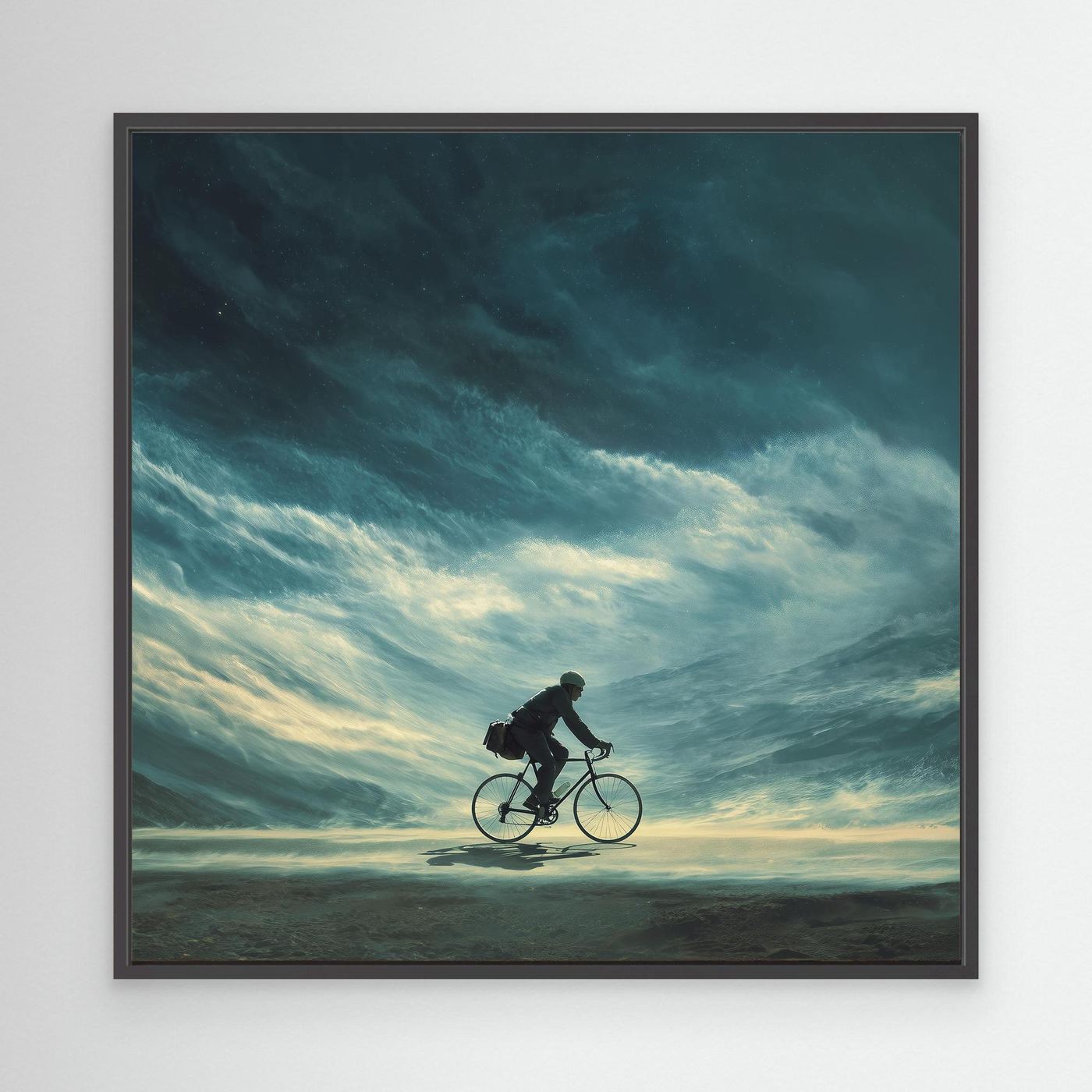 Zwischen Himmel und Horizont – Surreales Rennrad Leinwandbild voller Freiheit