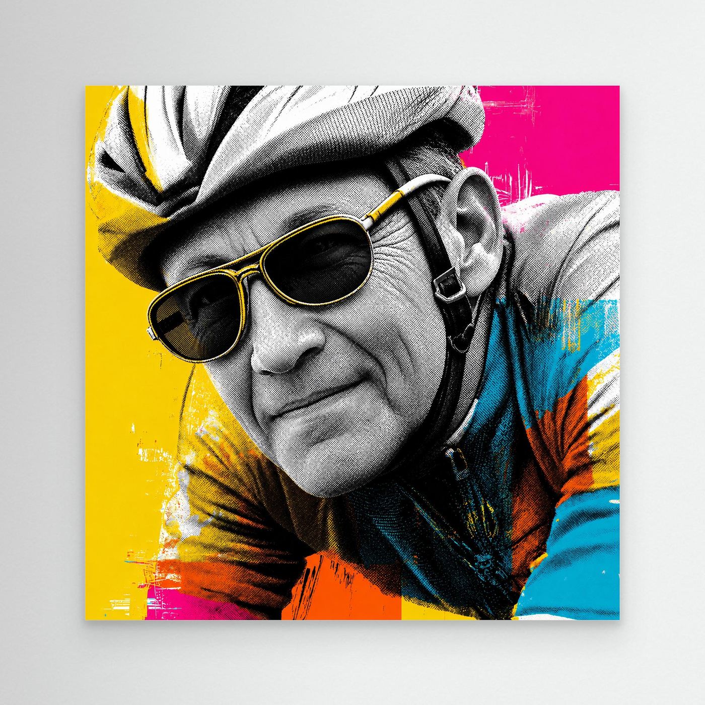 Radsport Porträt Pop-Art – Rennradfahrer Leinwandbild in Neonfarben