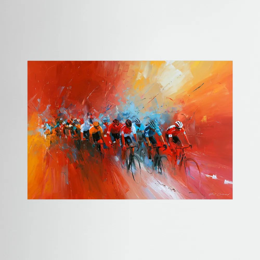 Vuelta a España inspiriert – Radsport Leinwandbild in Rot und Orange