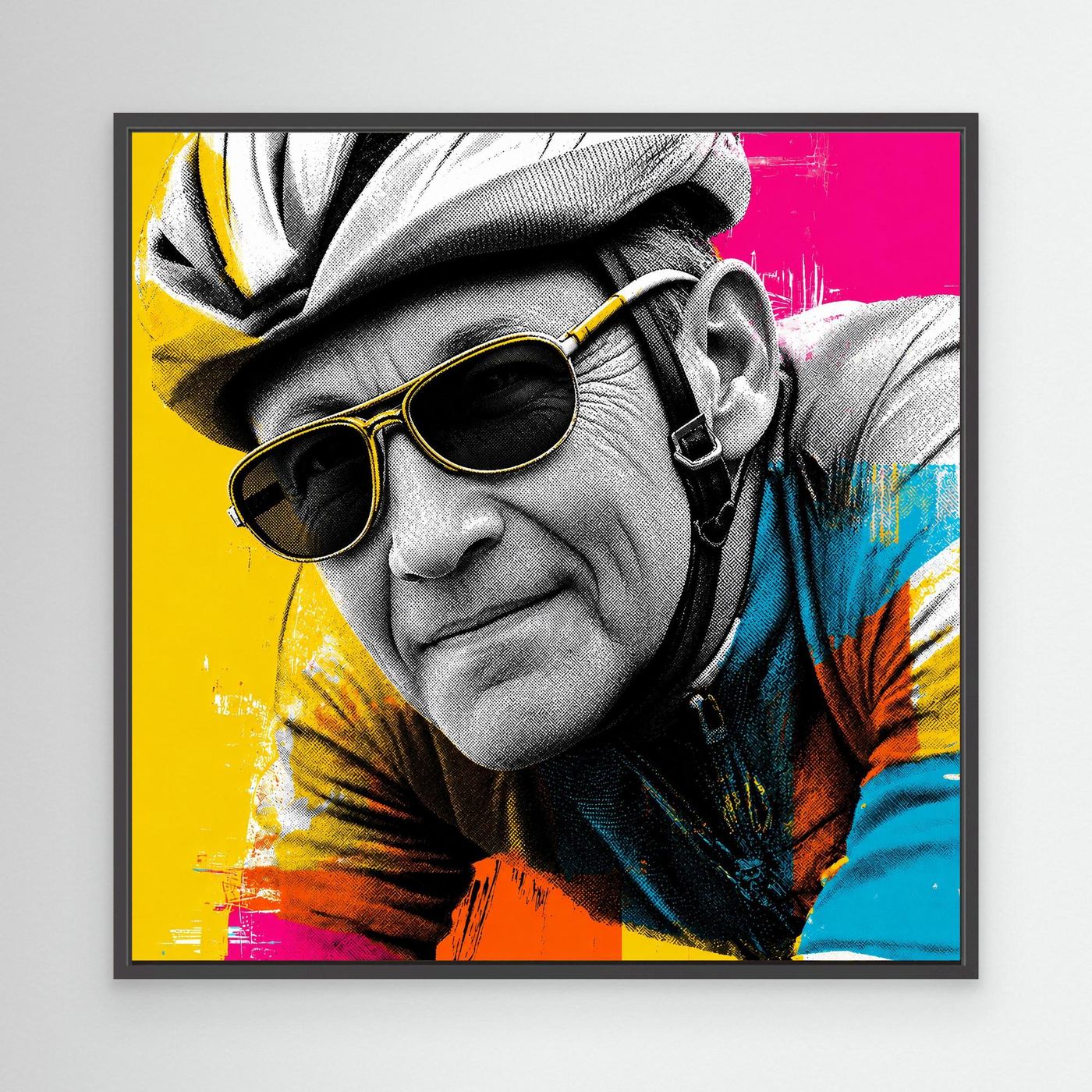 Radsport Porträt Pop-Art – Rennradfahrer Leinwandbild in Neonfarben