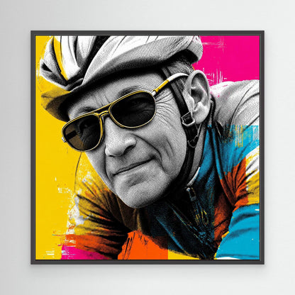 Radsport Porträt Pop-Art – Rennradfahrer Leinwandbild in Neonfarben