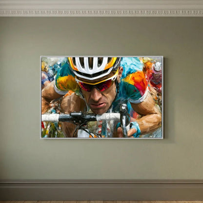 Gesicht des Radrennens – Expressives Rennrad Leinwandbild