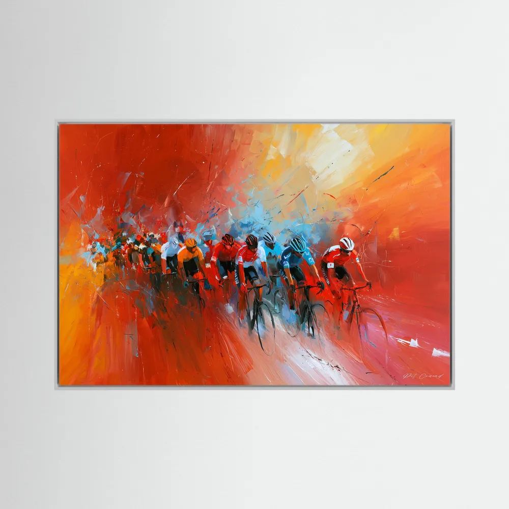 Vuelta a España inspiriert – Radsport Leinwandbild in Rot und Orange
