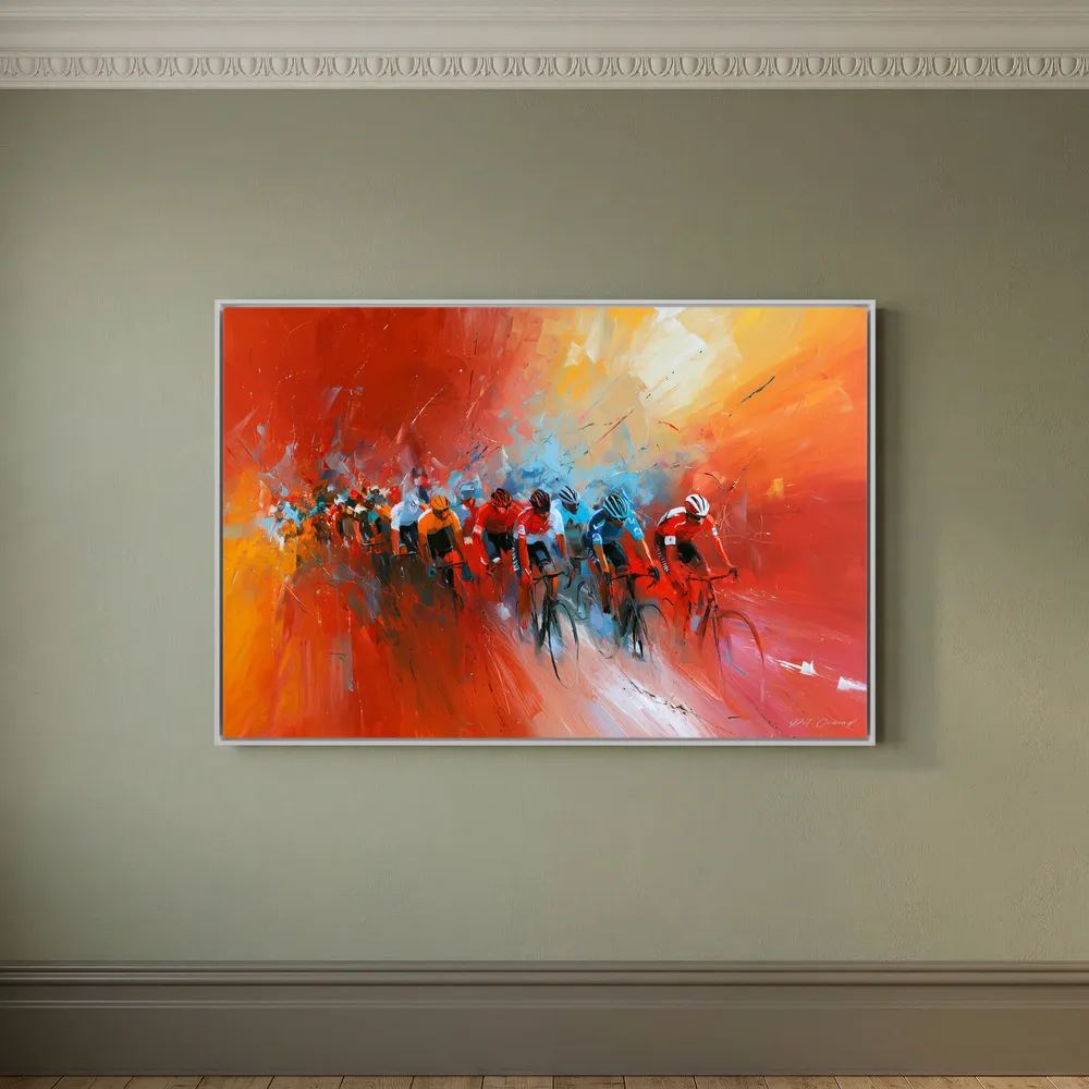 Vuelta a España inspiriert – Radsport Leinwandbild in Rot und Orange