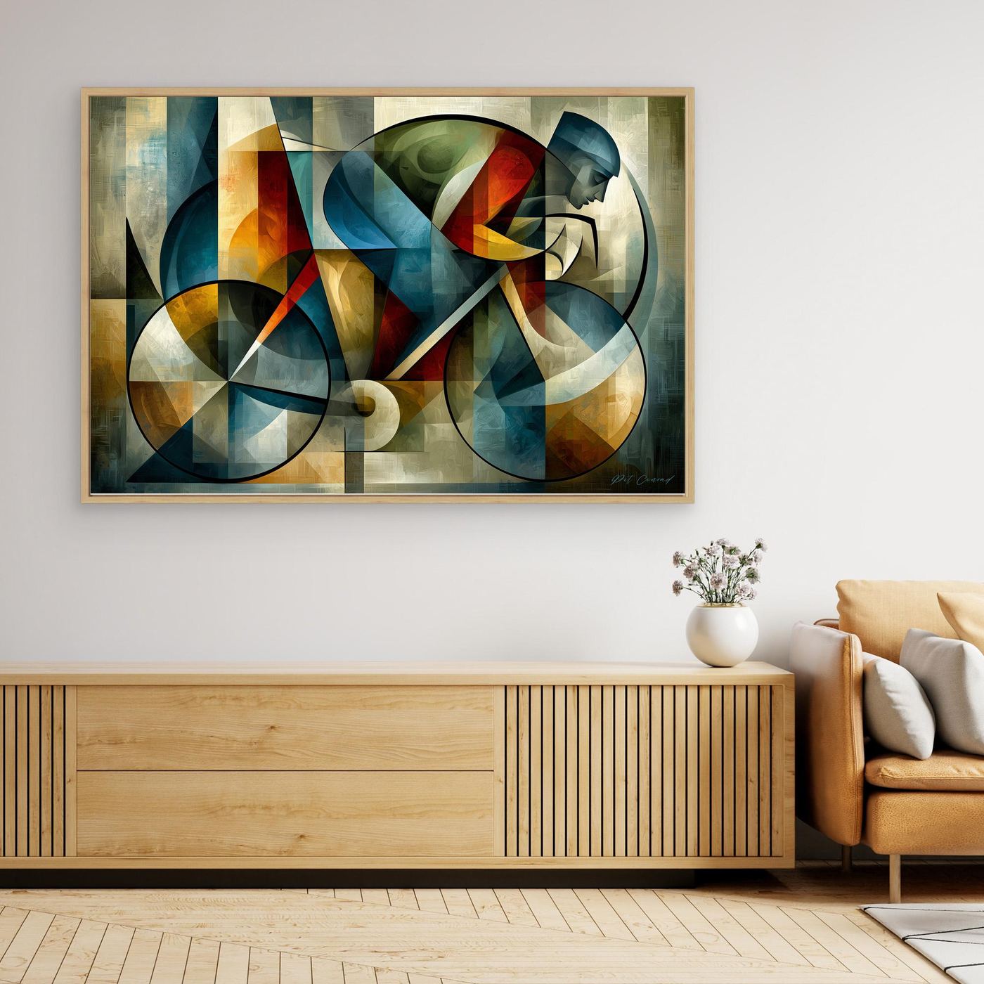 Sportkunst Rennrad – Abstraktes Rennrad Wandbild in geometrischer Moderne