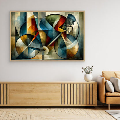 Sportkunst Rennrad – Abstraktes Rennrad Wandbild in geometrischer Moderne
