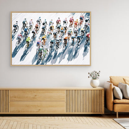 Peloton von oben – Dynamische Rennradkunst auf Leinwand
