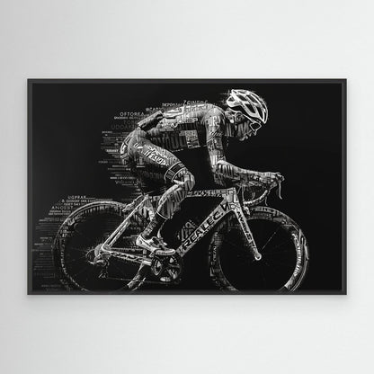 Typographic Ride – Schwarz-Weiß Rennrad Leinwandbild