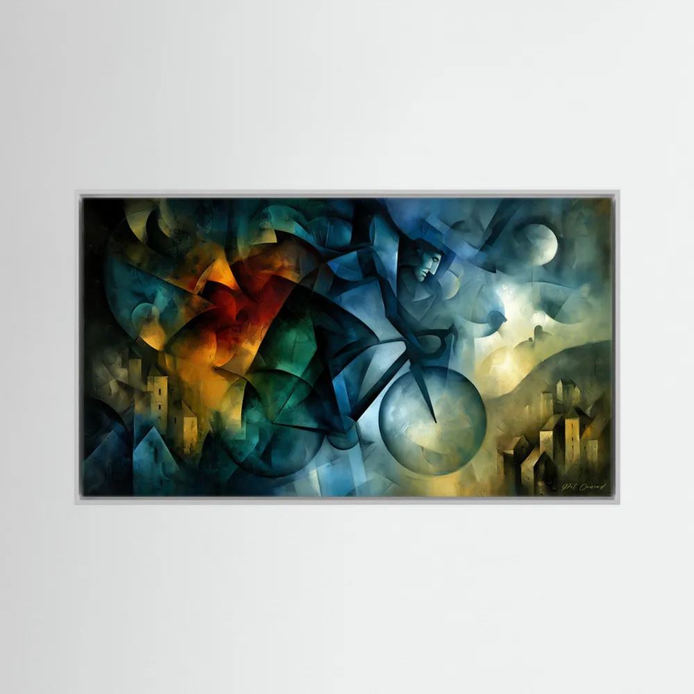 Rennrad Kunst Leinwandbild – Poetische Moderne in Blau und Gold