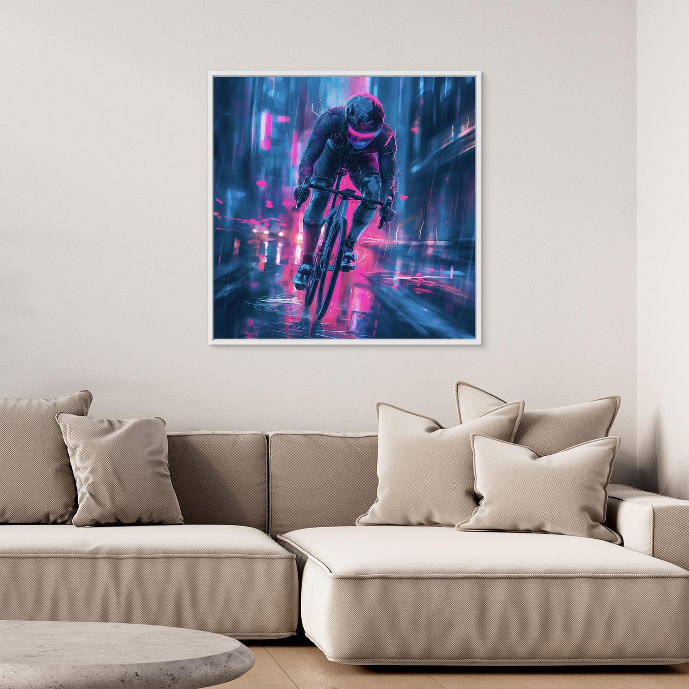 Neon Sprint – Cyberpunk Rennradkunst Leinwand