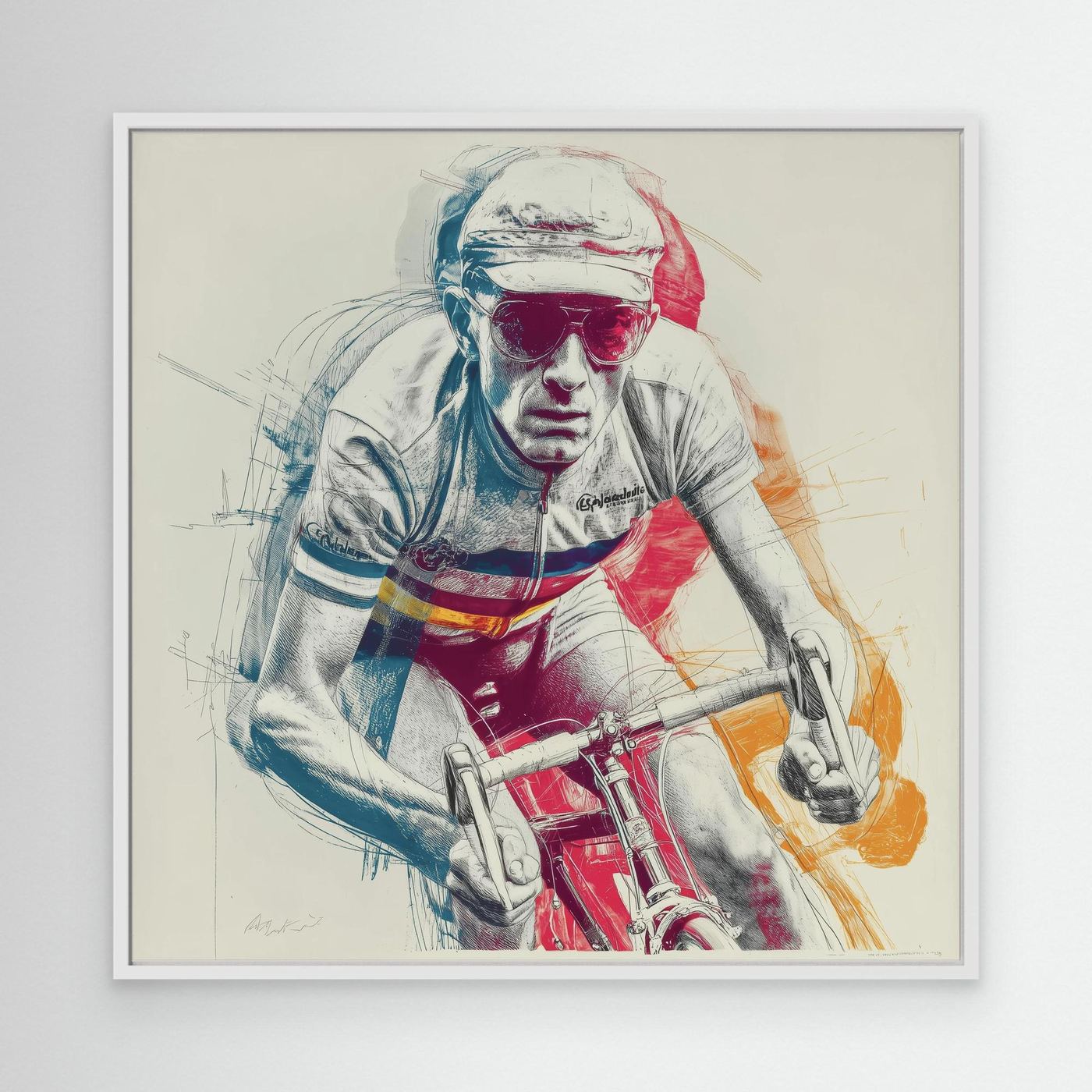 Vintage Rennradfahrer Pop-Art – Künstlerisches Leinwandbild im Skizzenstil