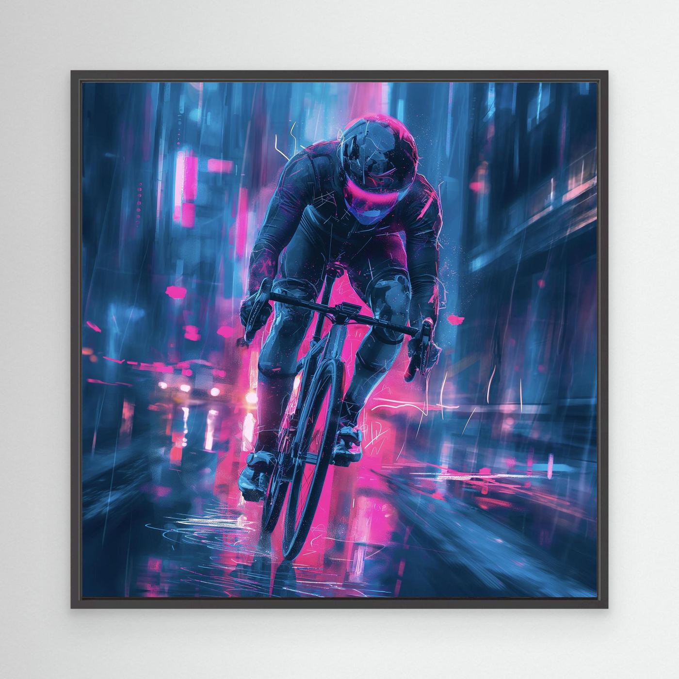 Neon Sprint – Cyberpunk Rennradkunst Leinwand