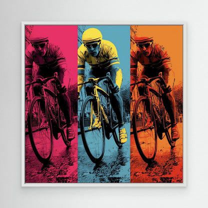 Pop-Art Rennradfahrer Trio – Radsport Leinwandbild in kräftigen Farben