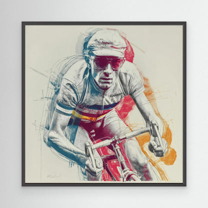 Vintage Rennradfahrer Pop-Art – Künstlerisches Leinwandbild im Skizzenstil