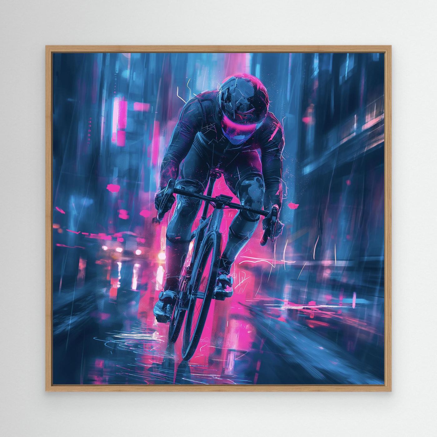 Neon Sprint – Cyberpunk Rennradkunst Leinwand