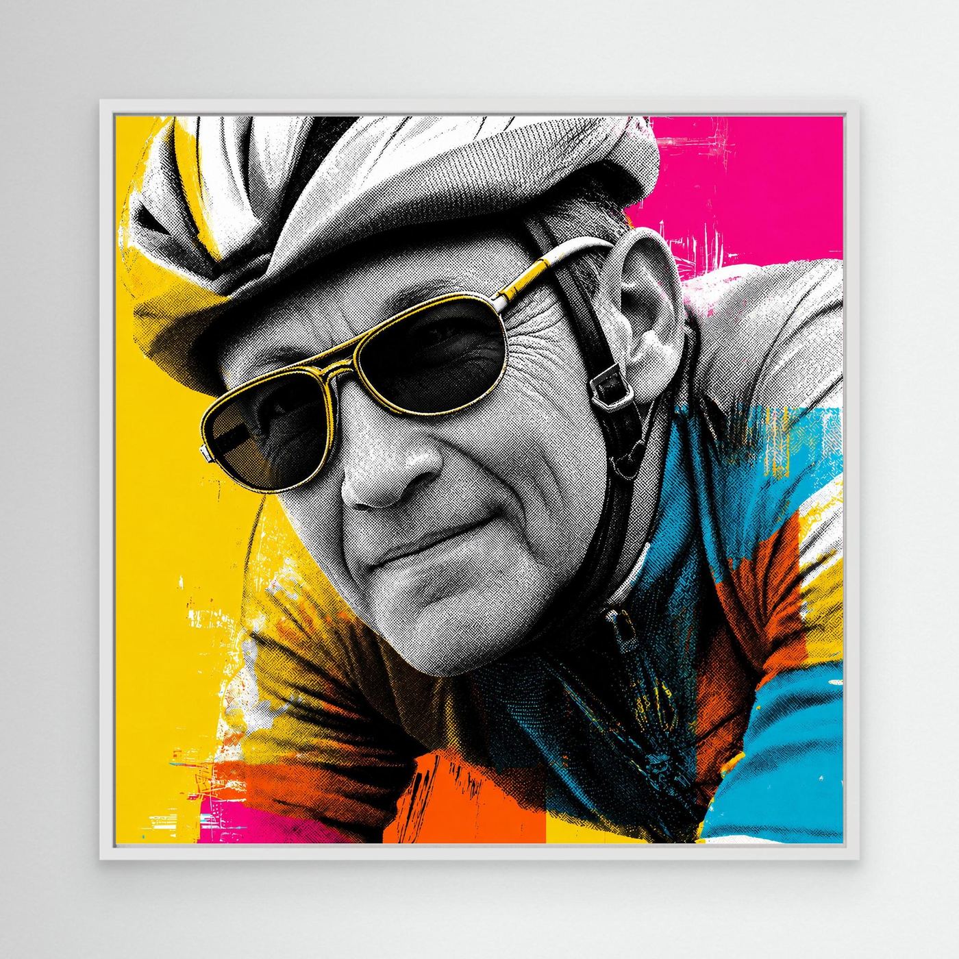 Radsport Porträt Pop-Art – Rennradfahrer Leinwandbild in Neonfarben