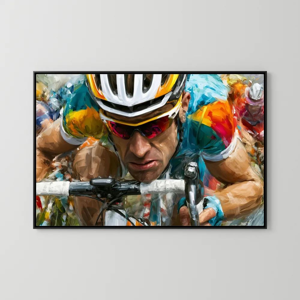 Gesicht des Radrennens – Expressives Rennrad Leinwandbild