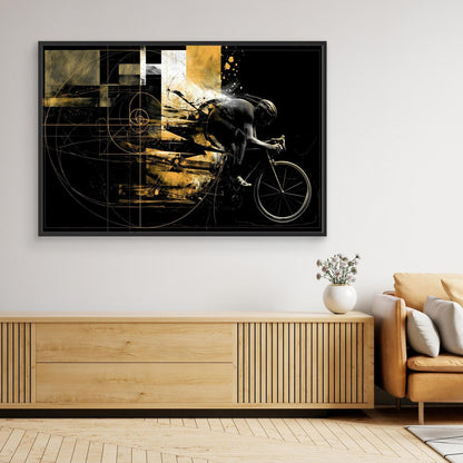 Golden Velocity Rennradkunst Leinwand | Abstraktes Rennrad Wandbild