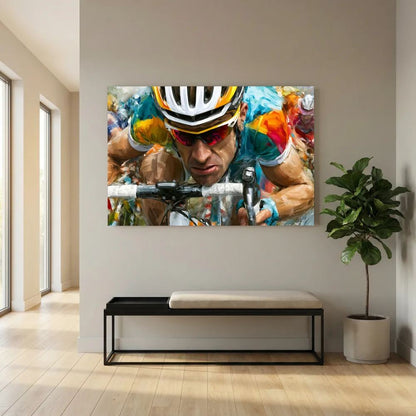 Gesicht des Radrennens – Expressives Rennrad Leinwandbild