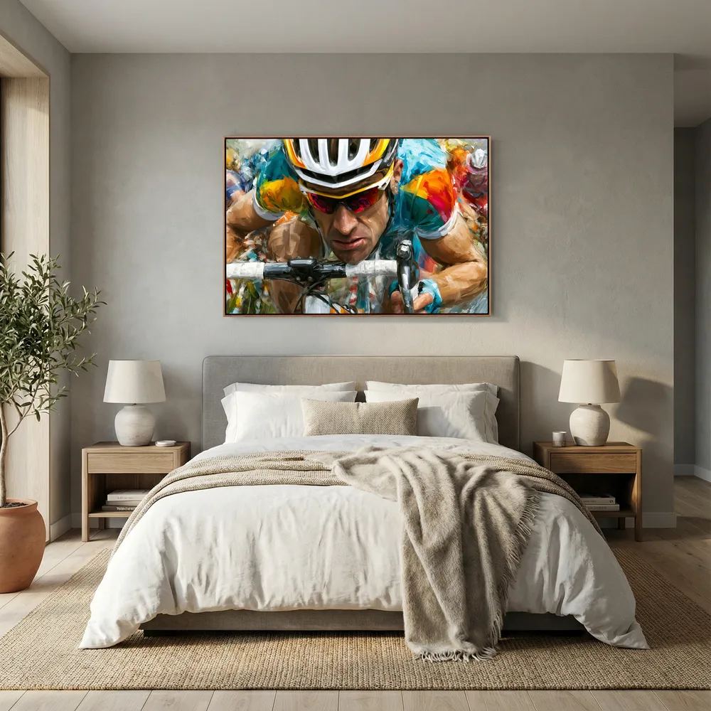 Gesicht des Radrennens – Expressives Rennrad Leinwandbild