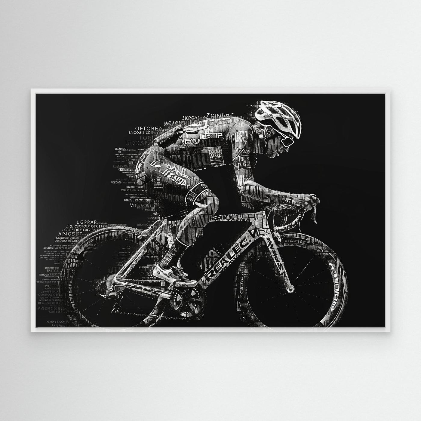 Typographic Ride – Schwarz-Weiß Rennrad Leinwandbild