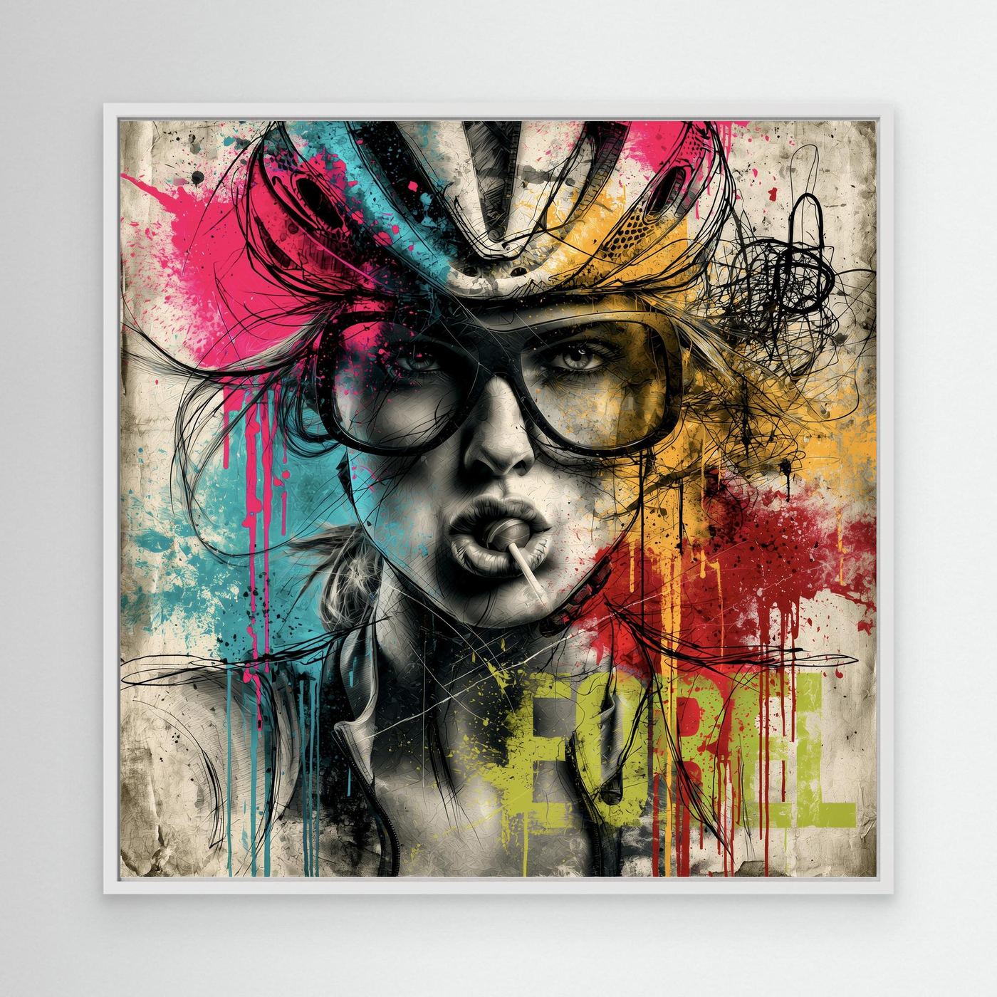 Pop-Art Rennradfahrerin Leinwandbild – Farbenfrohe moderne Radsportkunst