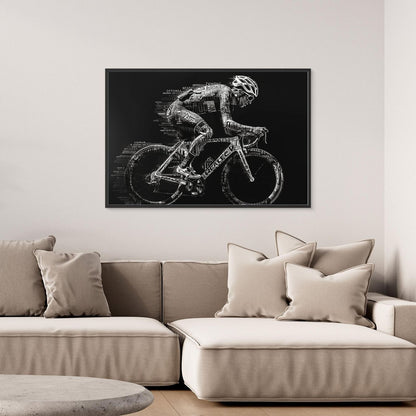 Typographic Ride – Schwarz-Weiß Rennrad Leinwandbild