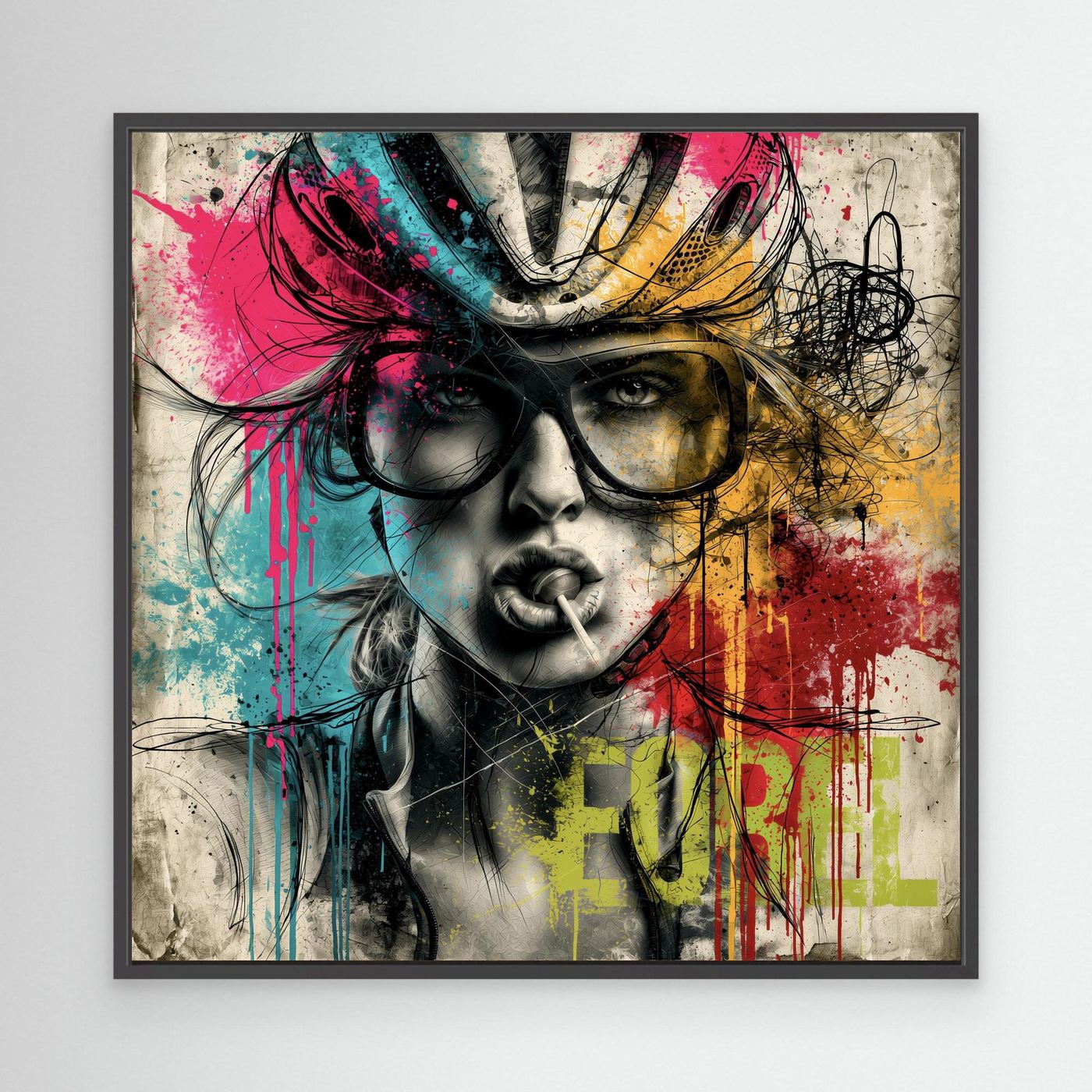 Pop-Art Rennradfahrerin Leinwandbild – Farbenfrohe moderne Radsportkunst