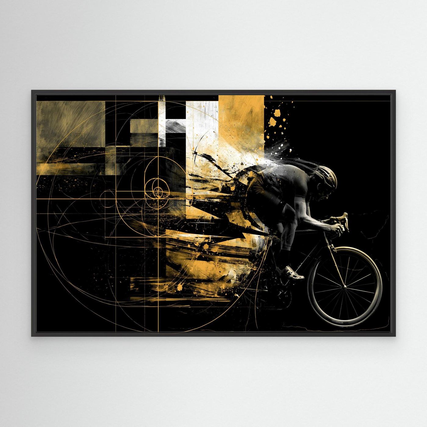 Golden Velocity Rennradkunst Leinwand | Abstraktes Rennrad Wandbild