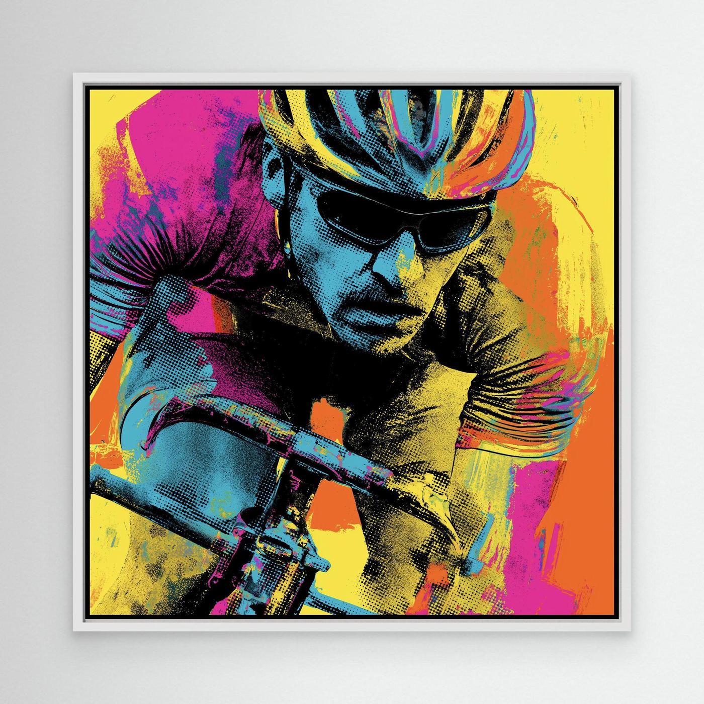Rennradfahrer Porträt Pop-Art – Ausdrucksstarkes Cycling Leinwandbild