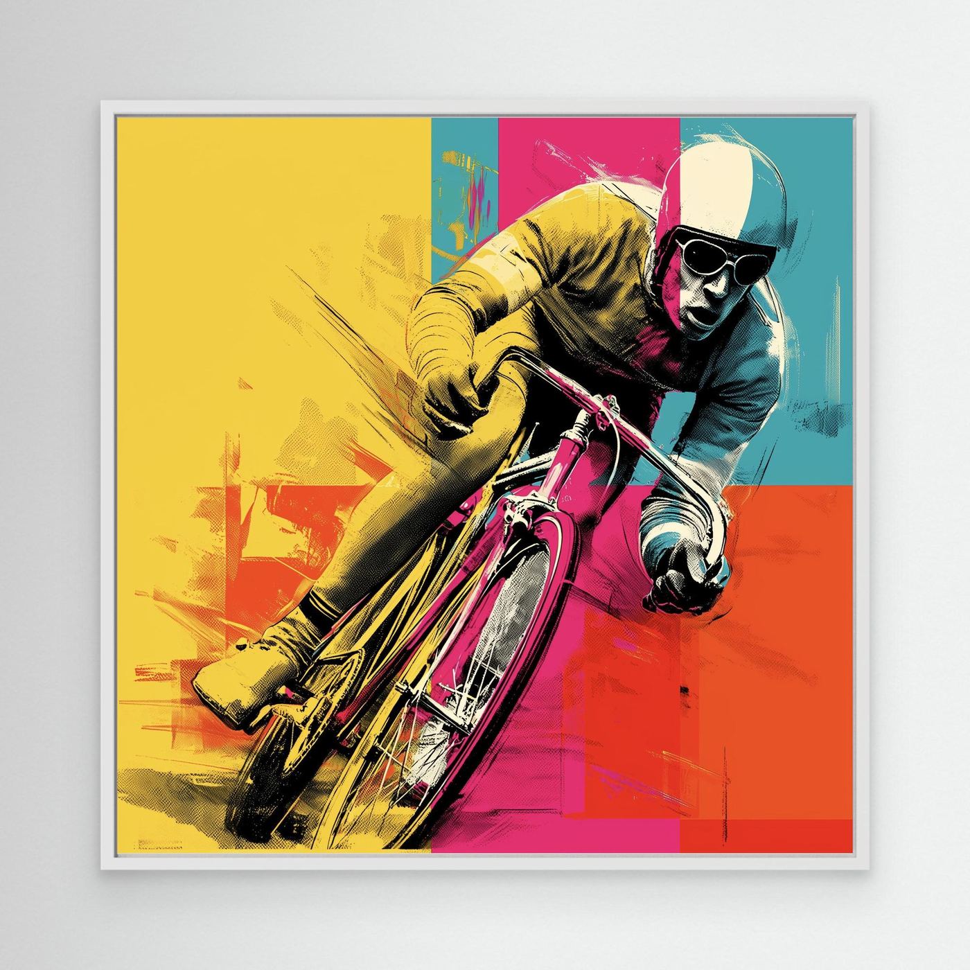 Rennradfahrer in der Kurve – Dynamisches Pop-Art Leinwandbild