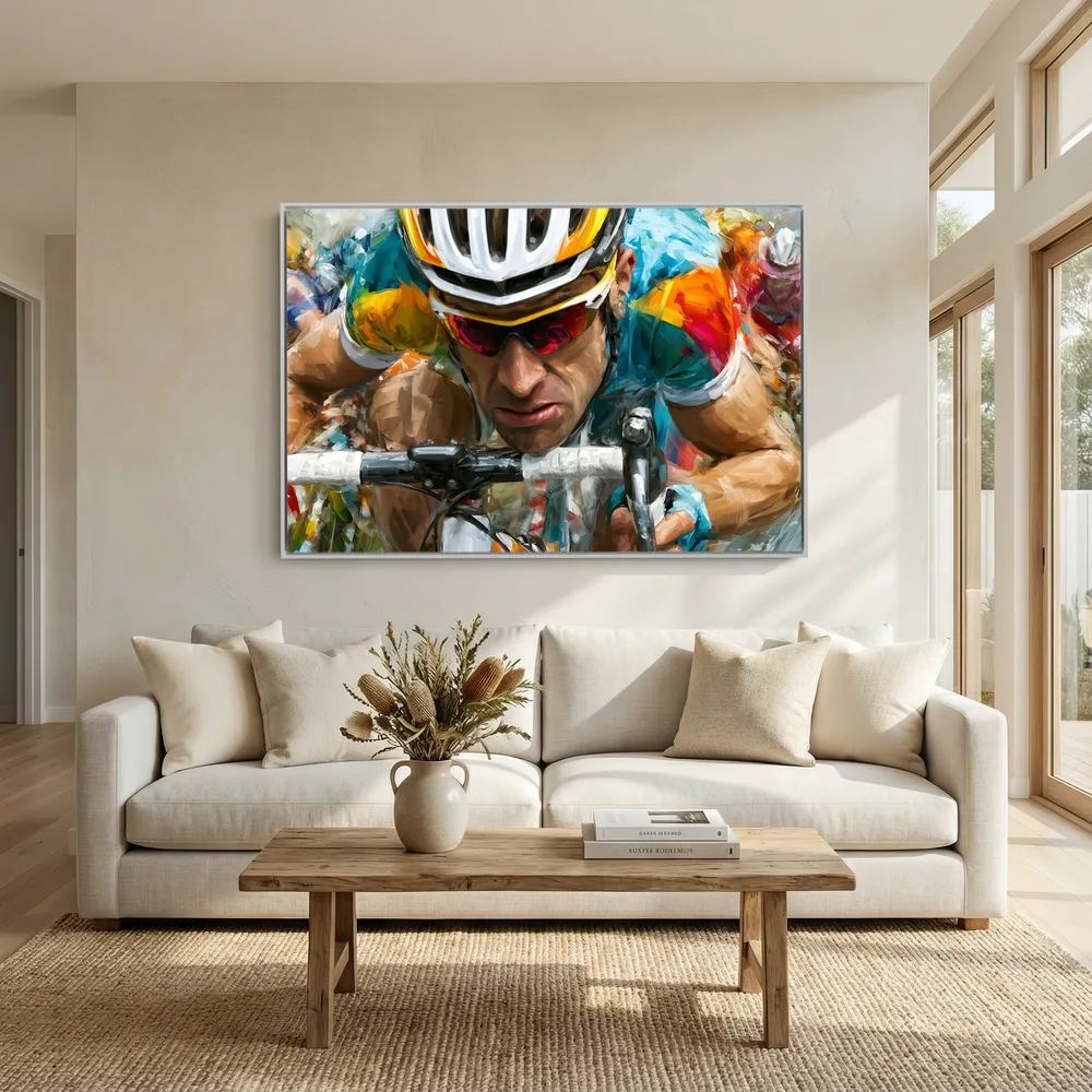Gesicht des Radrennens – Expressives Rennrad Leinwandbild