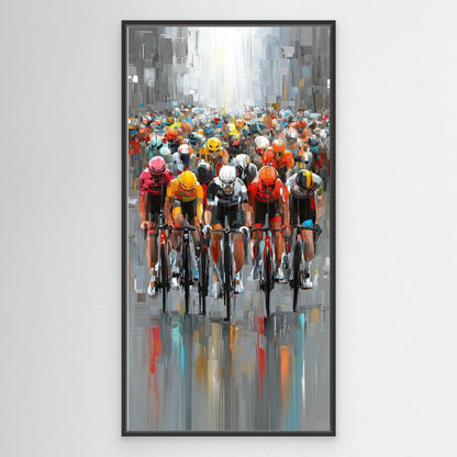 Peloton Metropole – Großformatiges Rennrad Leinwandbild voller Energie und Dynamik