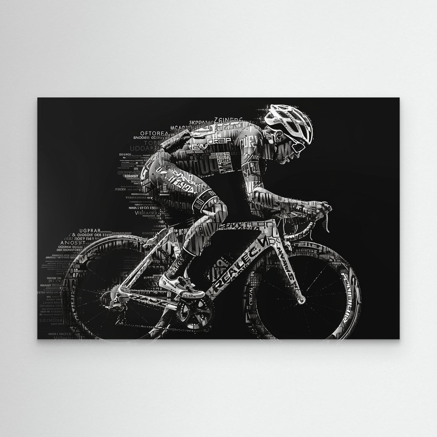 Typographic Ride – Schwarz-Weiß Rennrad Leinwandbild