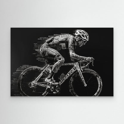 Typographic Ride – Schwarz-Weiß Rennrad Leinwandbild
