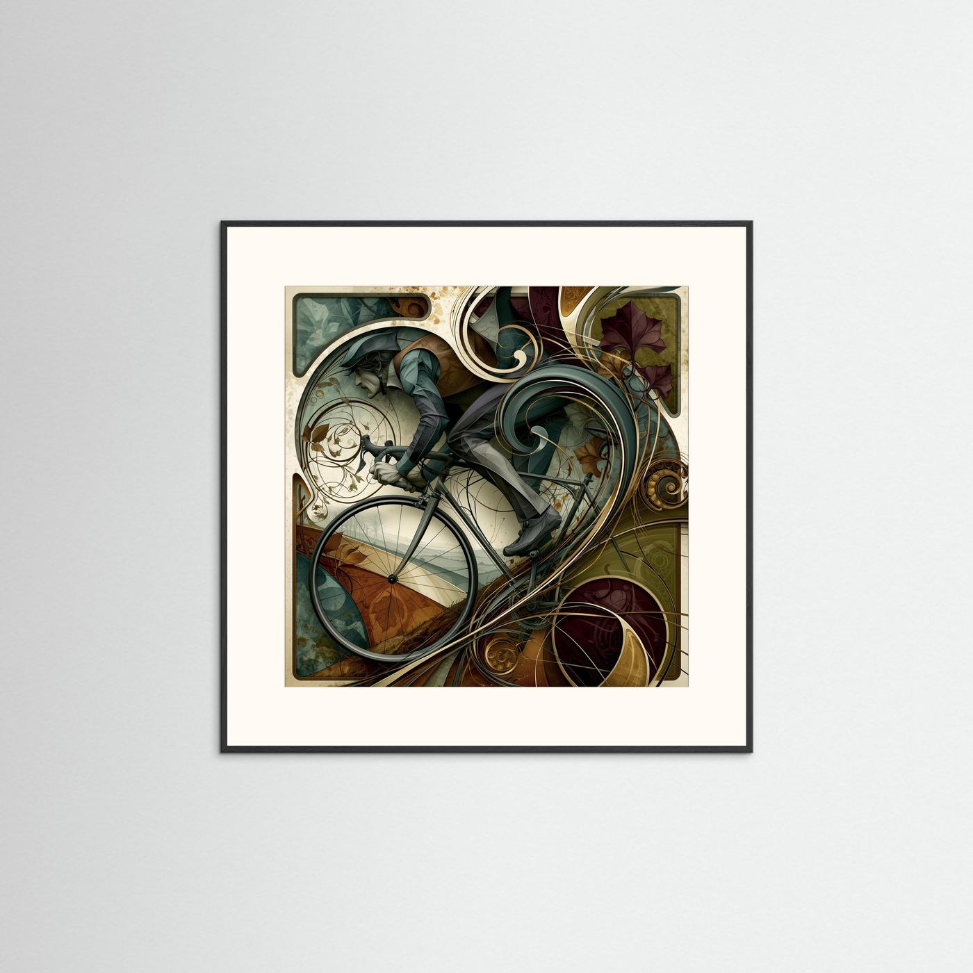 Bergauffahrt – Jugendstil Rennrad Kunstdruck