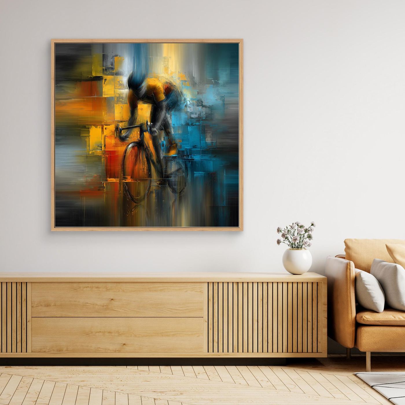 Abstraktes Rennrad Leinwandbild – Expressive Malerei voller Dynamik