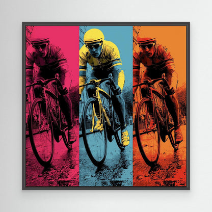 Pop-Art Rennradfahrer Trio – Radsport Leinwandbild in kräftigen Farben