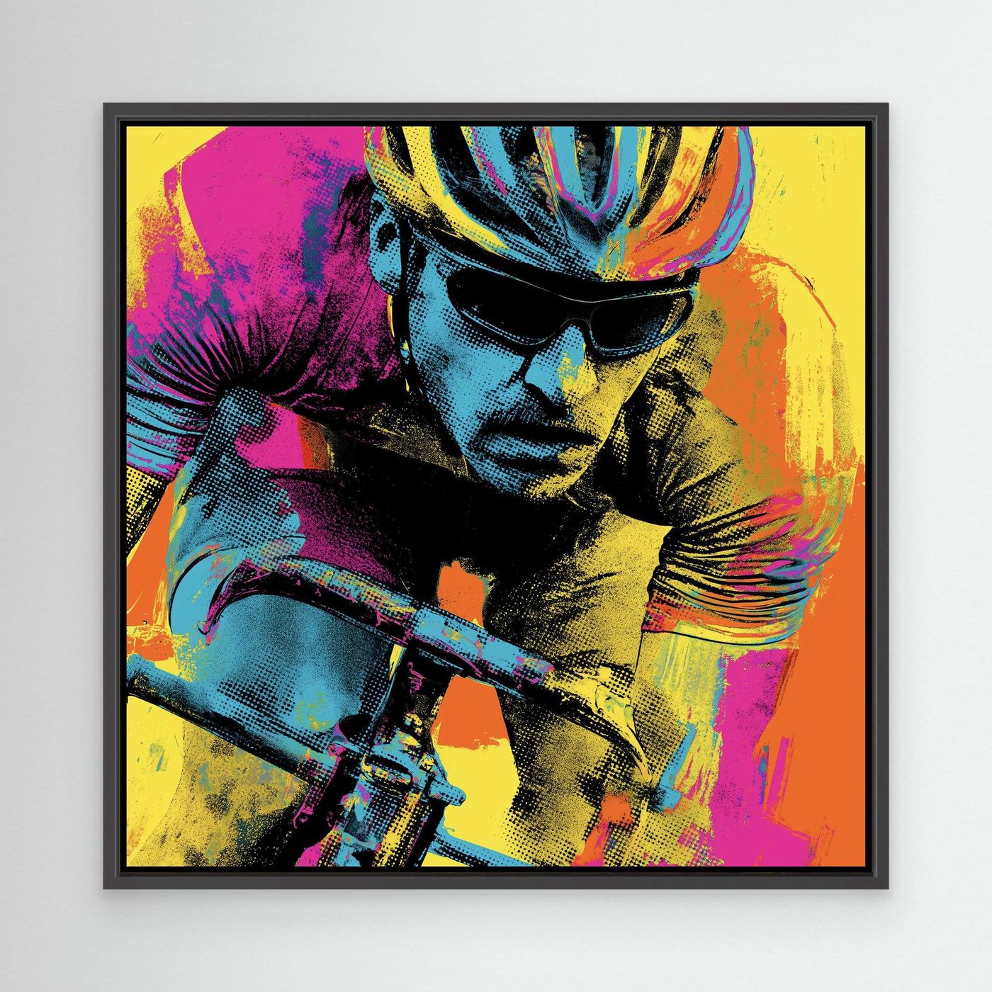 Rennradfahrer Porträt Pop-Art – Ausdrucksstarkes Cycling Leinwandbild