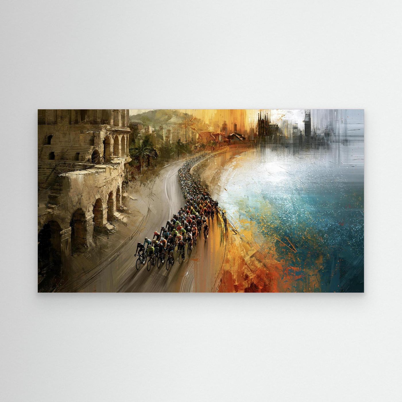 Rennrad Peloton am Meer – mediterranes Radsport Wandbild