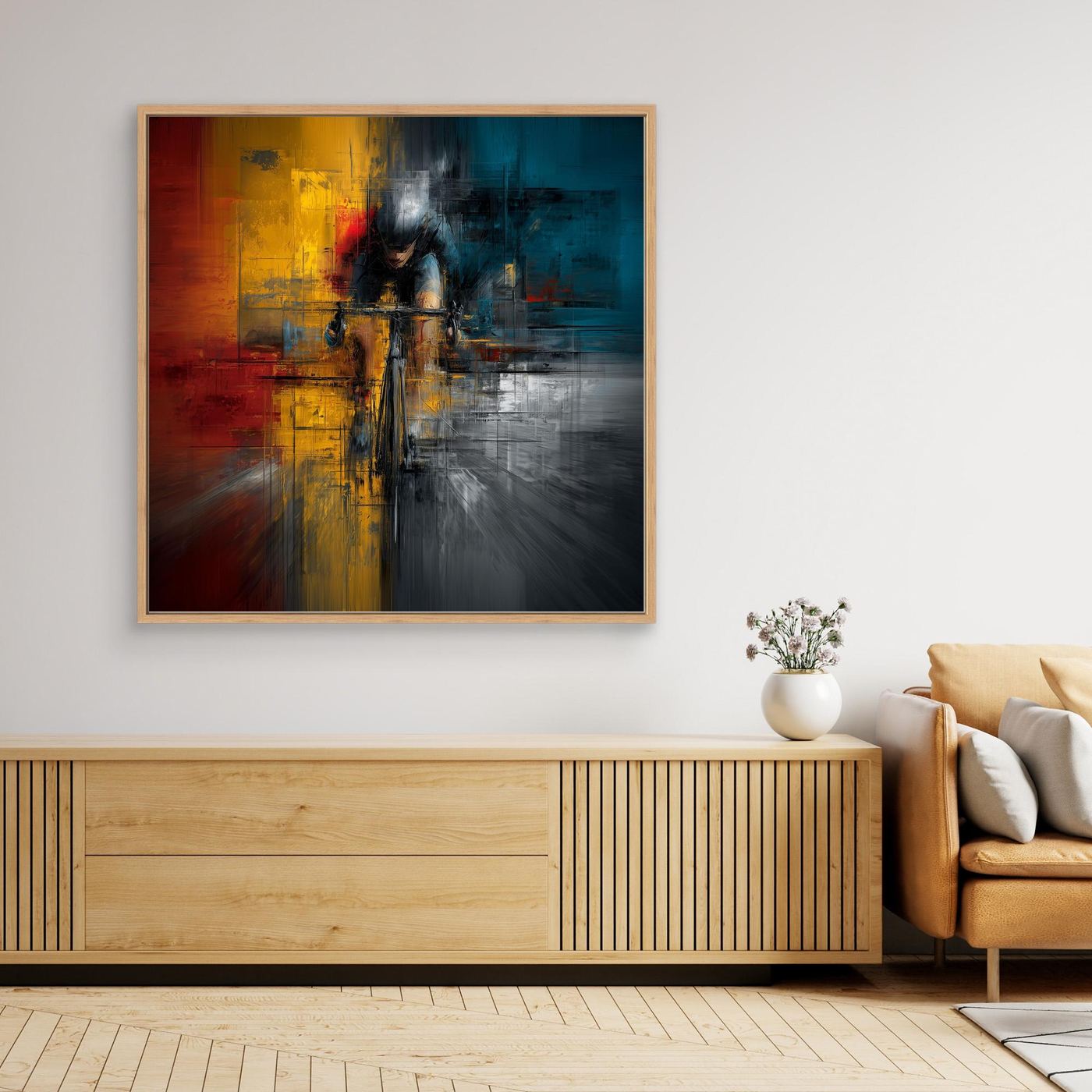 Moderne Radsport Malerei – Abstraktes Rennrad Leinwandbild